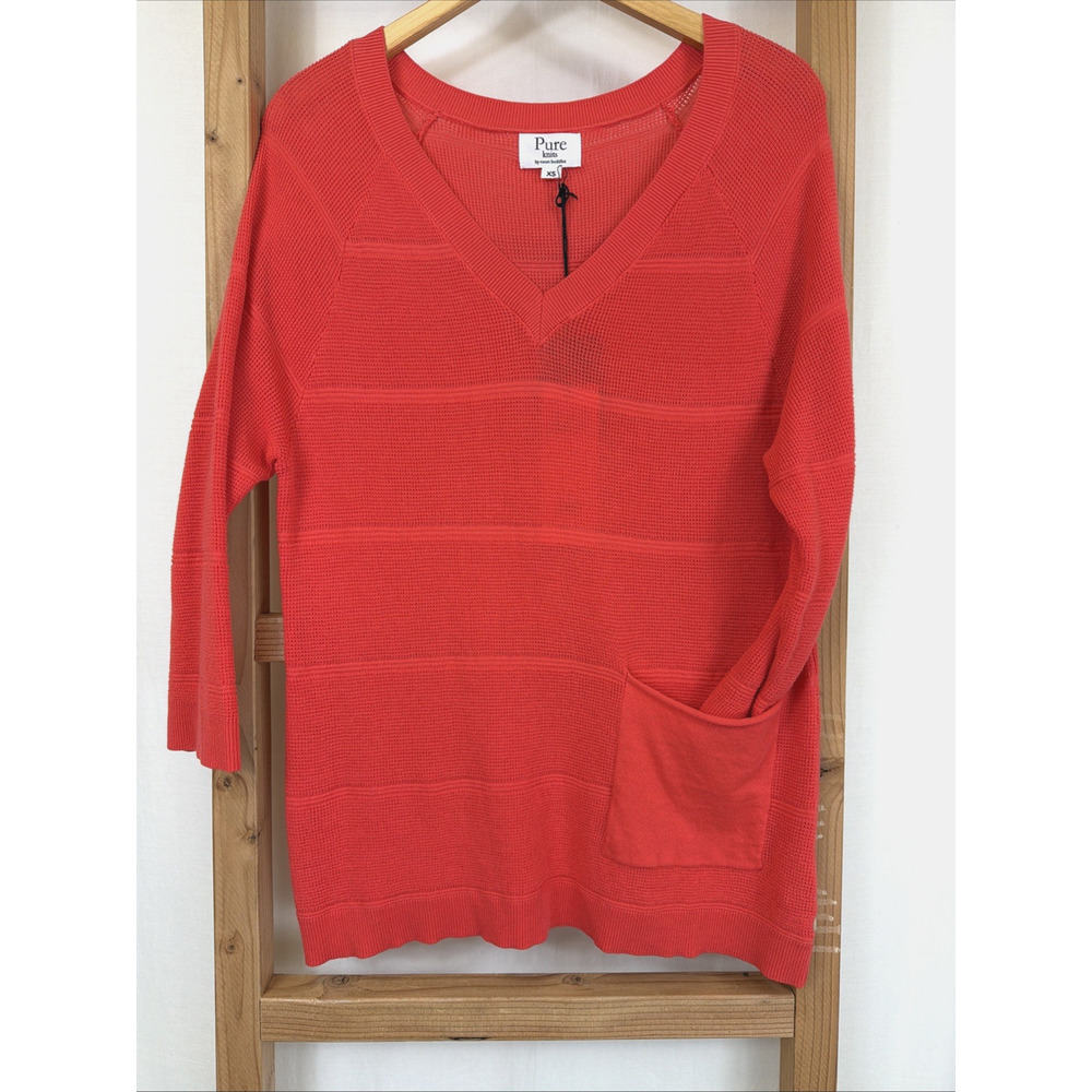 NWT Pure Knits By Neon Buddha Neon Salmon V Neck Sweater #1404 Size SM